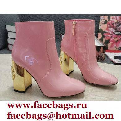 Dolce & Gabbana Heel 10.5cm Leather Ankle Boots Patent Pink with DG Karol Heel 2021